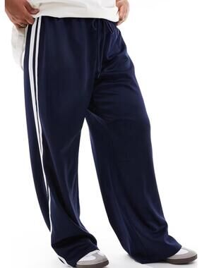 ASOS Pieces Curve Wide Leg Track Pants in Navy, Women's 2XL, NWOT
